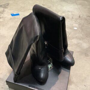 Arqa Fold Over Knee High Boots for Women Covered Wedge Heel Shark Boots Pull-on